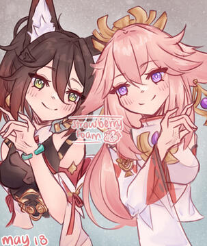 Tingyun + Yae Miko Colored Sketch